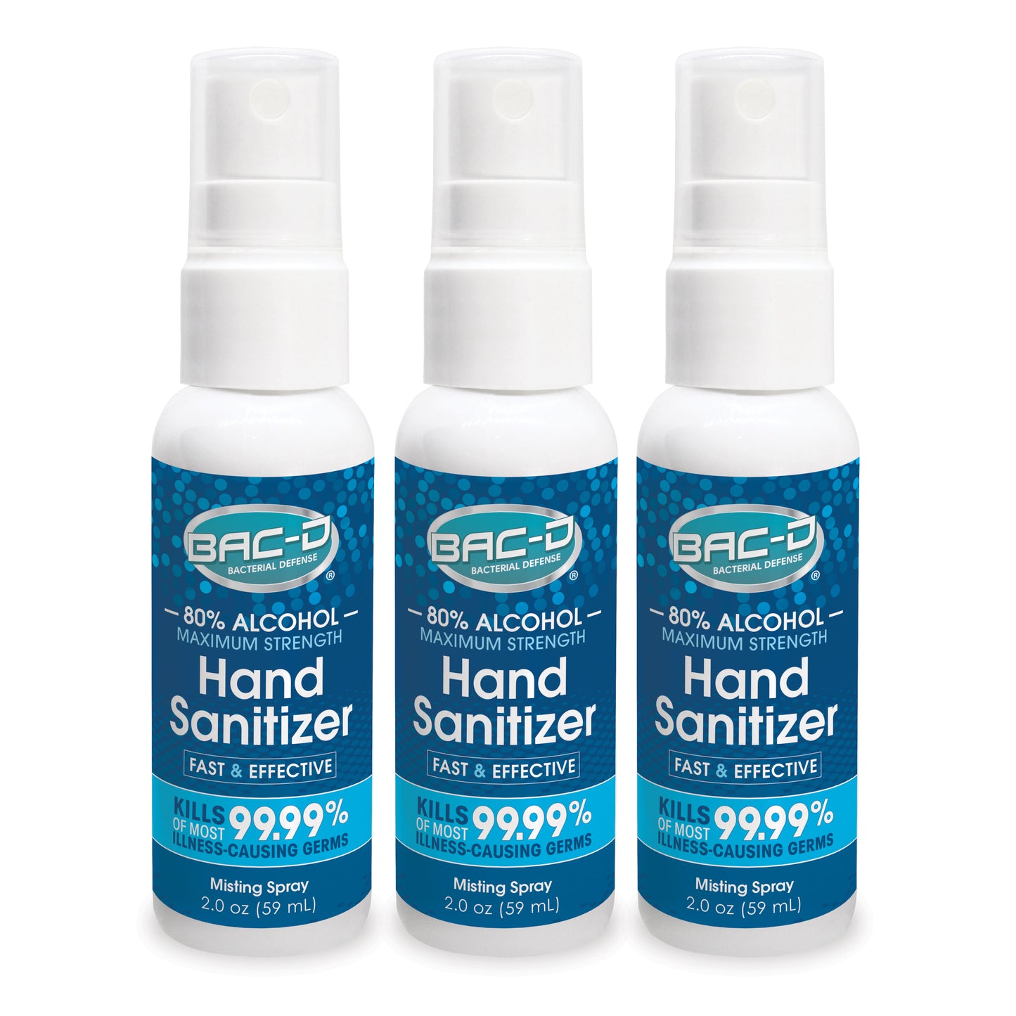 NEW!  BAC-D® ALCOHOL Hand Sanitizer 2 oz. Spray - 3 Pack