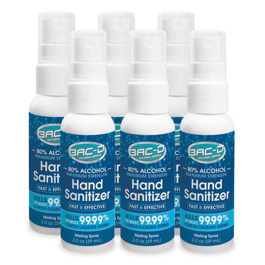 NEW!  BAC-D® ALCOHOL Hand Sanitizer 2 oz. Spray - 6 Pack